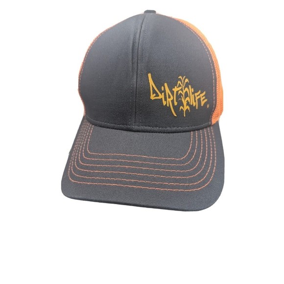 DirtLife Graphic Logo Dirt Bikers Orange Grey Mesh Snapback Truckers Hat Cap - Picture 5 of 13